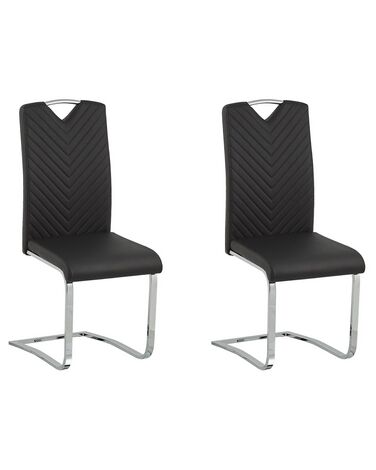 	Conjunto de 2 sillas de comedor de piel sintética negro/plateado PICKNES