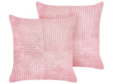 Set of 2 Corduroy Cushions 43 x 43 cm Pink MILLET