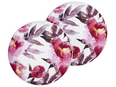 Conjunto 2 almofadas decorativas de jardim padrão floral branco e rosa Ø 40 cm LANROSSO