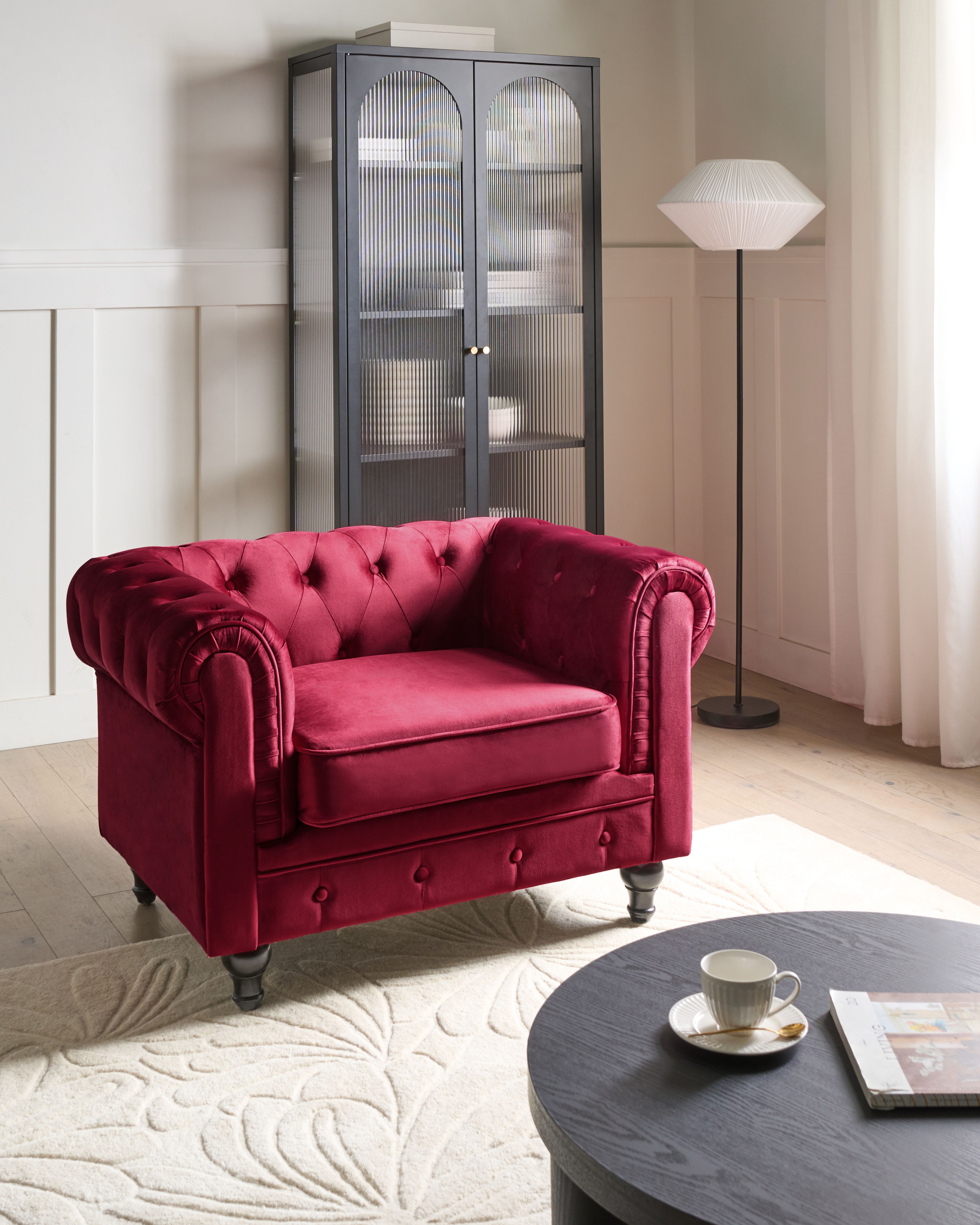 Velvet Armchair Red CHESTERFIELD Beliani.co.uk