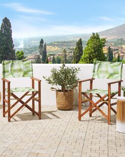 Tumma akaasiapuinen puutarhatuoli harmaalla/palmunlehtikuvioisella kankaalla 2 kpl CINE Tumma akaasiapuinen puutarhatuoli harmaalla/palmunlehtikuvioisella kankaalla 2 kpl CINE