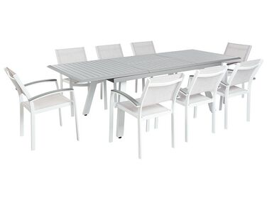 Zestaw ogrodowy metalowy stół i 8 krzeseł szary PERETA