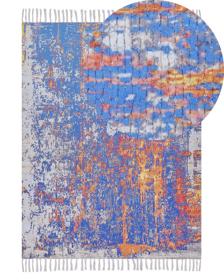 Teppich mehrfarbig 140 x 200 cm abstraktes Muster Fransen Kurzflor ACARLAR_817375