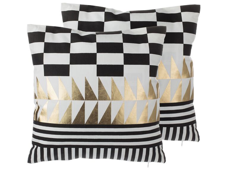 Set of 2 Cotton Cushions Geometric Pattern 45 x 45 Black and White DALIA_769636