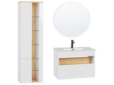 Conjunto de móveis com lavatório e espelho LED em castanho e branco FIGUERES