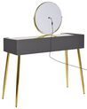 Konsolbord med 2 skuffer, LED spejl og skammel grå og guld SURIN_845534