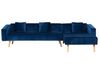 Sofá cama esquinero de terciopelo azul izquierdo VADSO_750052