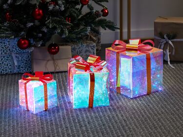 Sett med 3 LED-dekorasjoner 25 cm julegaver flerfarget CAPELLA