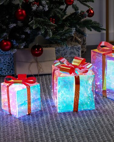 Sett med 3 LED-dekorasjoner 25 cm julegaver flerfarget CAPELLA