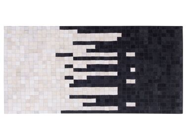 Kožený koberec 80 x 150 cm čierna/biela BOLU