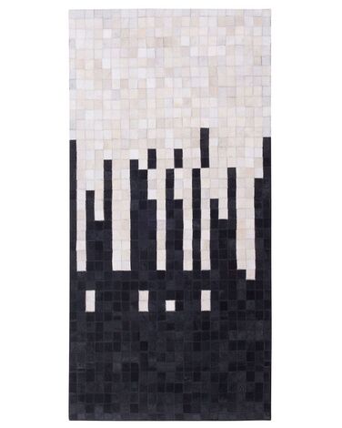 Teppich Leder schwarz / beige 80 x 150 cm Kurzflor BOLU