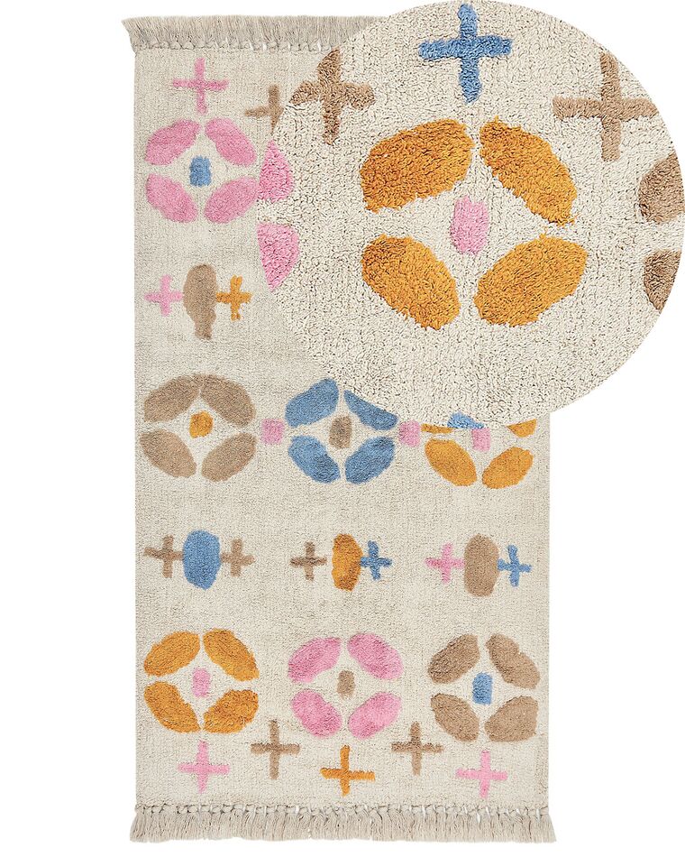 Teppich Baumwolle mehrfarbig 80 x 150 cm geometrisches Muster Kurzflor DARAN_840050