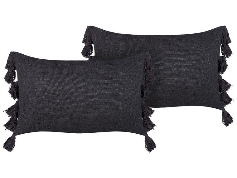 Set of 2 Cotton Cushions With Tassels 35 x 55 cm Grey LYTHRUM_838967