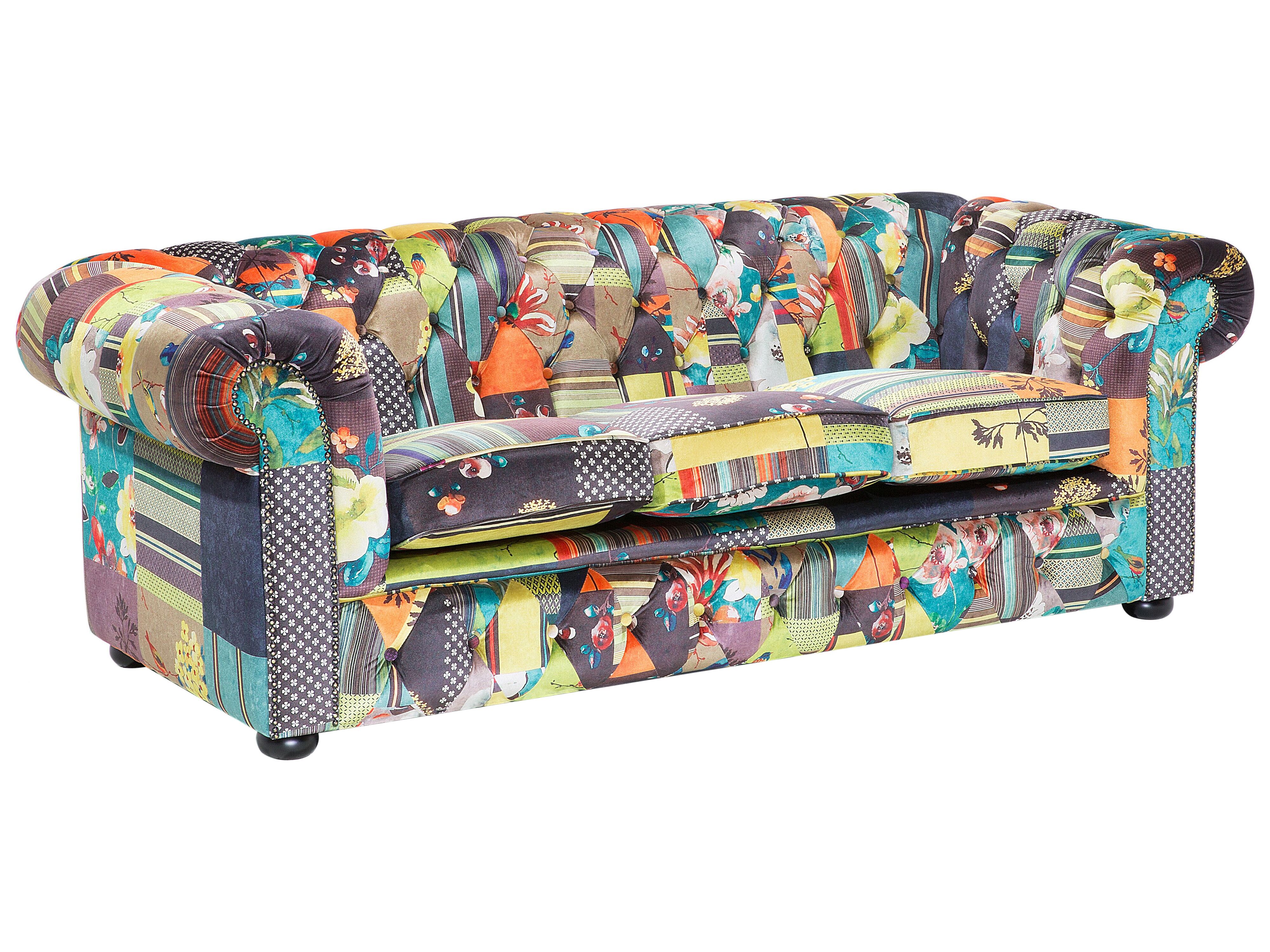 Sofa 3-osobowa patchworkowa żółta CHESTERFIELD