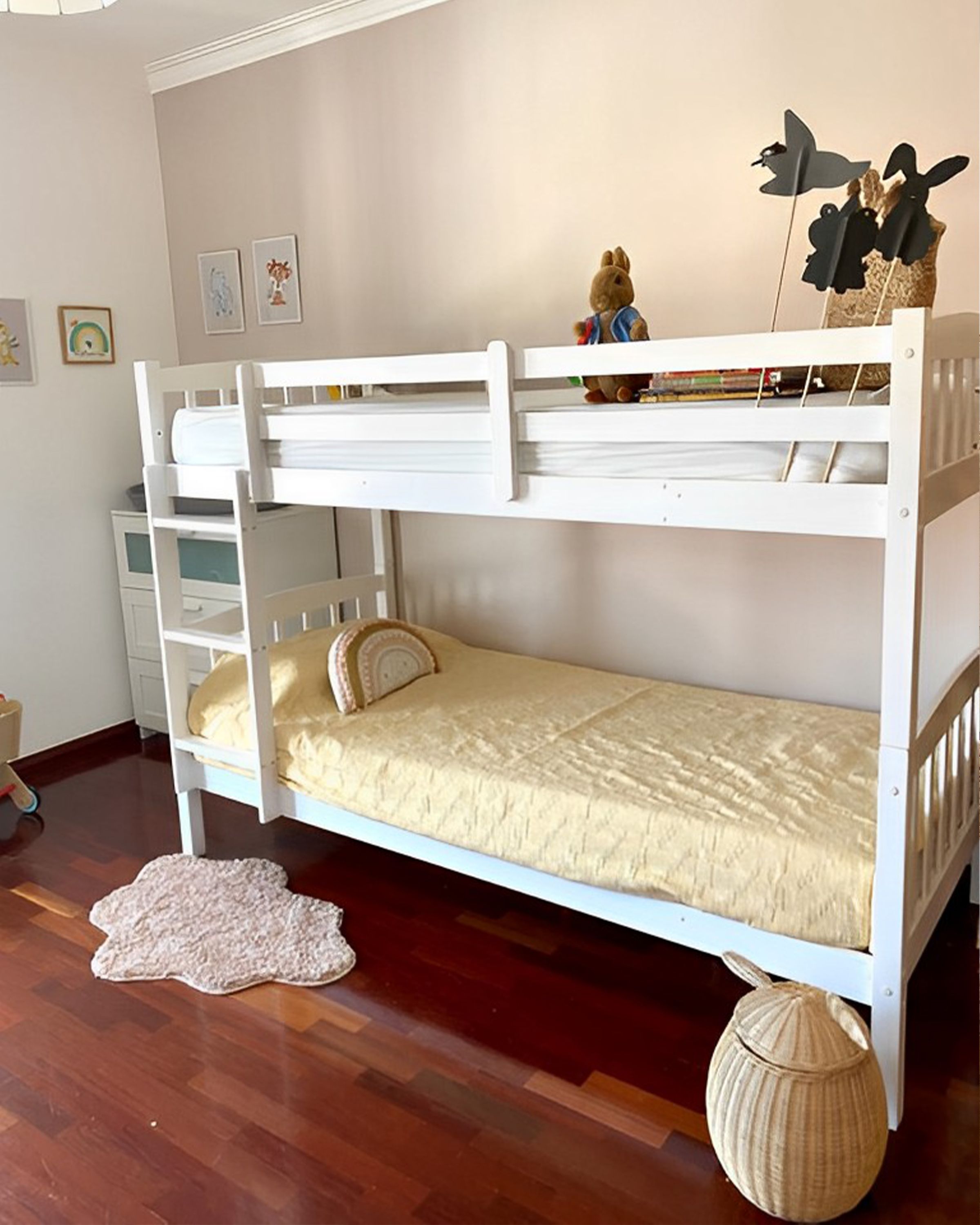 Wooden EU Single Size Bunk Bed White REVIN | Beliani.co.uk