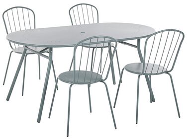 Zestaw ogrodowy metalowy stół i 4 krzesła jasnoniebieski CALVI