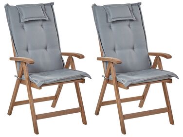 Lot de 2 chaises de jardin pliantes en bois d'acacia sombre avec coussins gris AMANTEA