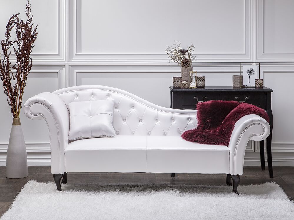 Faux Leather Chaise Lounge White Lattes, White Leather Chaise Longue