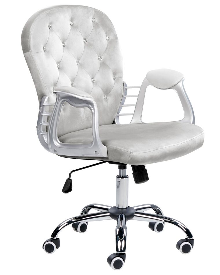 Krzesło biurowe regulowane welurowe jasnoszare z kryształkami PRINCESS_855666