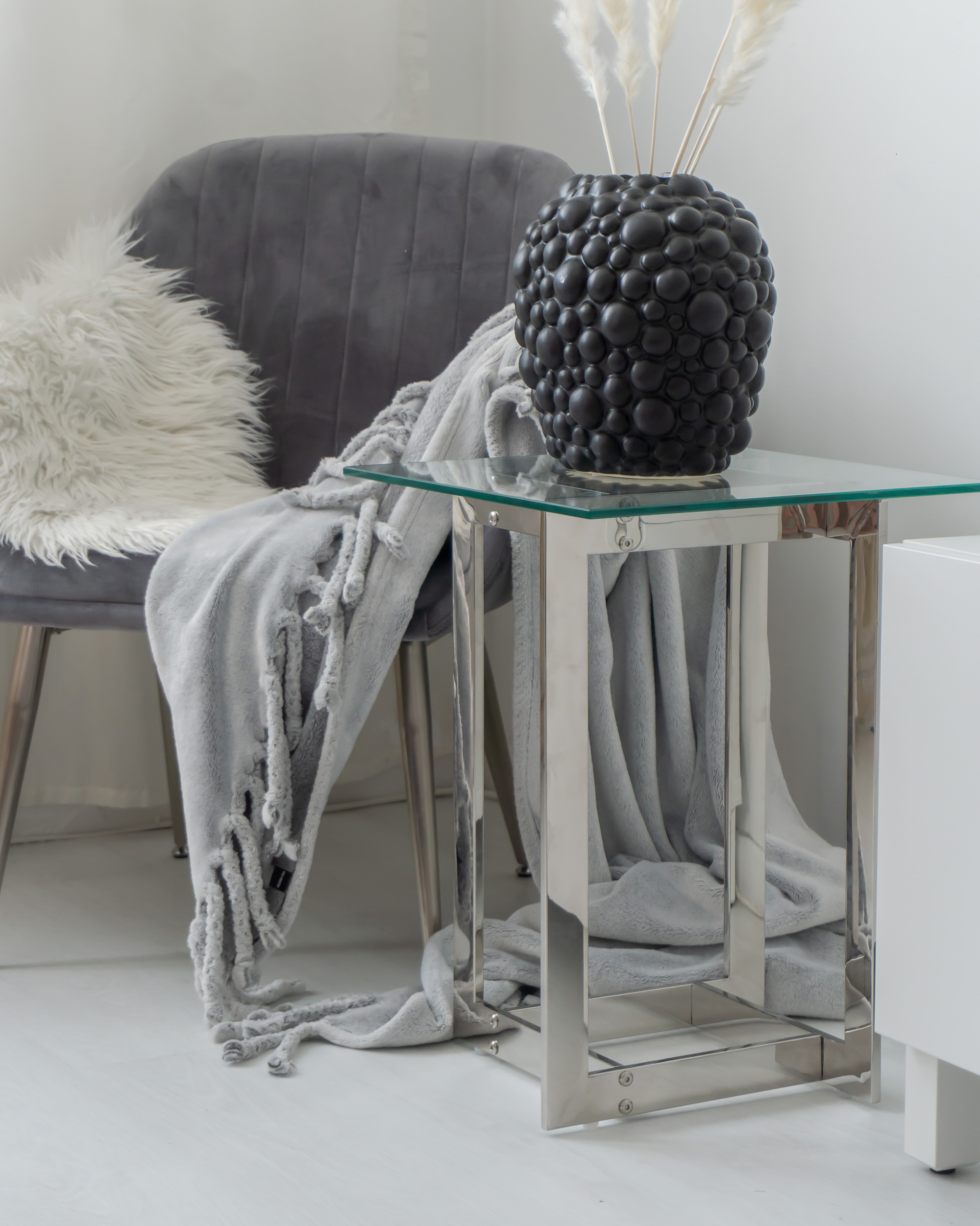 Glass Top Side Table Silver CRYSTAL_824457