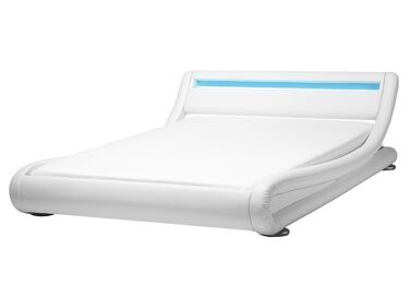 Vodná posteľ z umelej kože s LED 160 x 200 cm biela AVIGNON