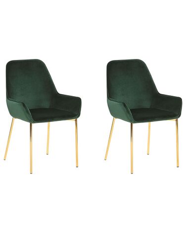 Conjunto de 2 sillas de comedor de terciopelo verde oscuro/dorado LOVERNA