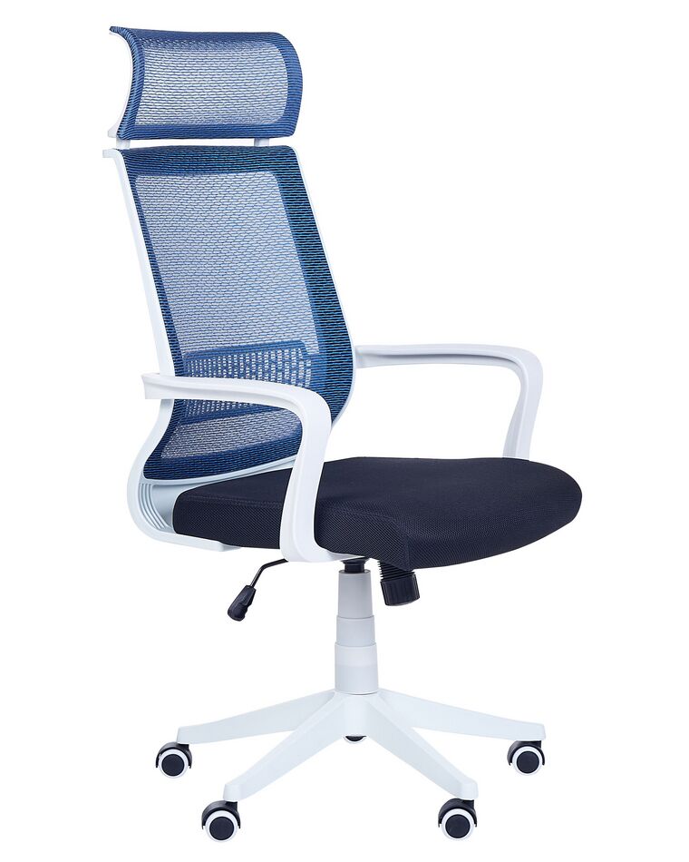 Silla oficina reclinable de poliéster negro/blanco/azul LEADER_860972