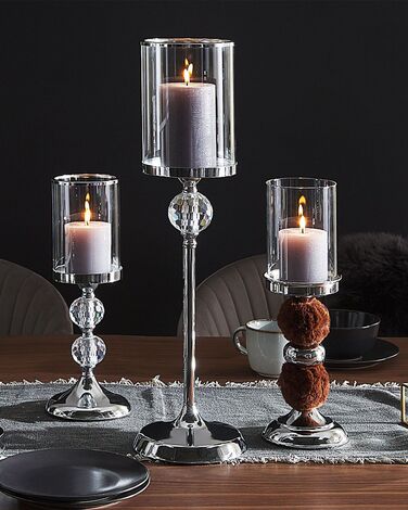 Glass Hurricane Candle Holder 58 cm Silver COTUI