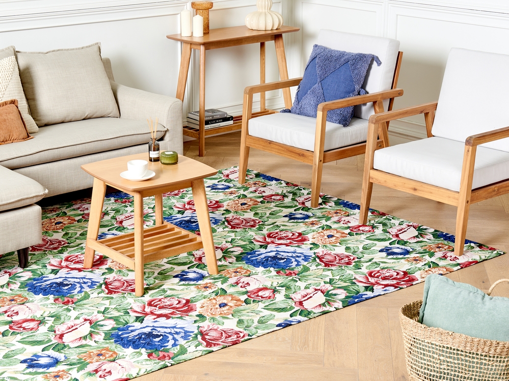 Teppich Baumwolle mehrfarbig 200 x 300 cm Blumenmuster Kurzflor FARWAN 