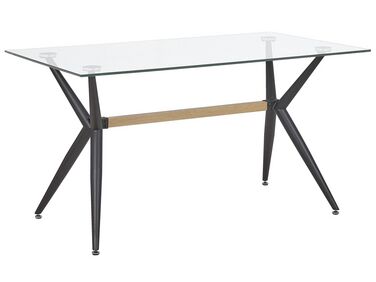 Jedálenský stôl so sklenenou doskou 140 x 80 cm čierna/svetlé drevo SACRAMENTO