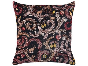 Velvet Cushion with Botanical Pattern 45 x 45 cm Black and Pink RICINUS
