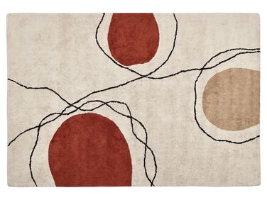 Teppich Baumwolle beige / rot 140 x 200 cm abstraktes Muster Kurzflor BOLAT