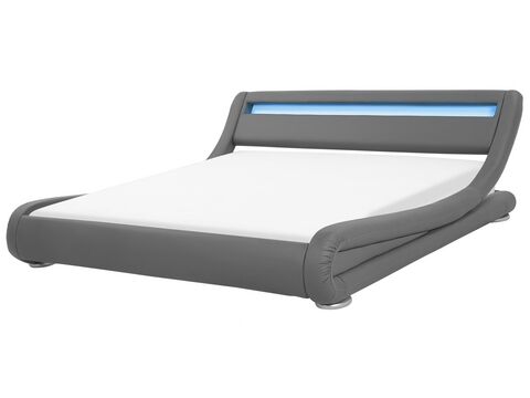 Faux Leather Eu Super King Size Bed With Led Grey Avignon Beliani No Faux Leather Eu Super King Size Bed, Super King Size Leather Bed Frame