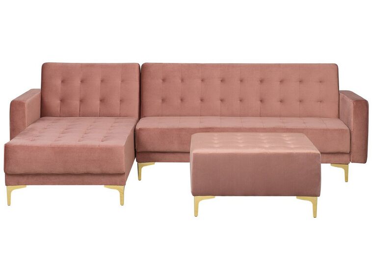 Right Hand Velvet Corner Sofa with Ottoman Pink ABERDEEN_735883