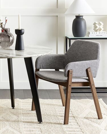 Set of 2 Fabric Dining Chairs Dark Wood and Grey ALBION