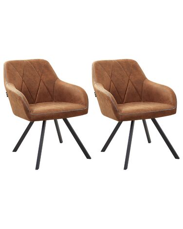 Set of 2 Fabric Dining Chairs Brown MONEE