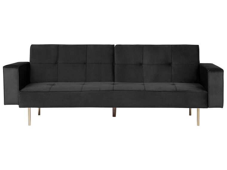 Sofa rozkładana welurowa czarna VISNES _745918