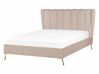 Velvet EU Double Size Bed with USB Port Taupe MIRIBEL_870564