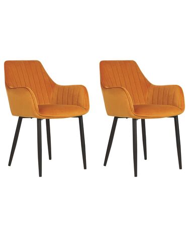Spisebordsstol med armlæn orange velour sæt af 2 WELLSTON