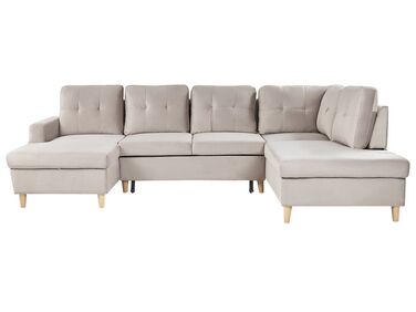 Velvet Corner Sofa Bed with Storage Beige LERUM