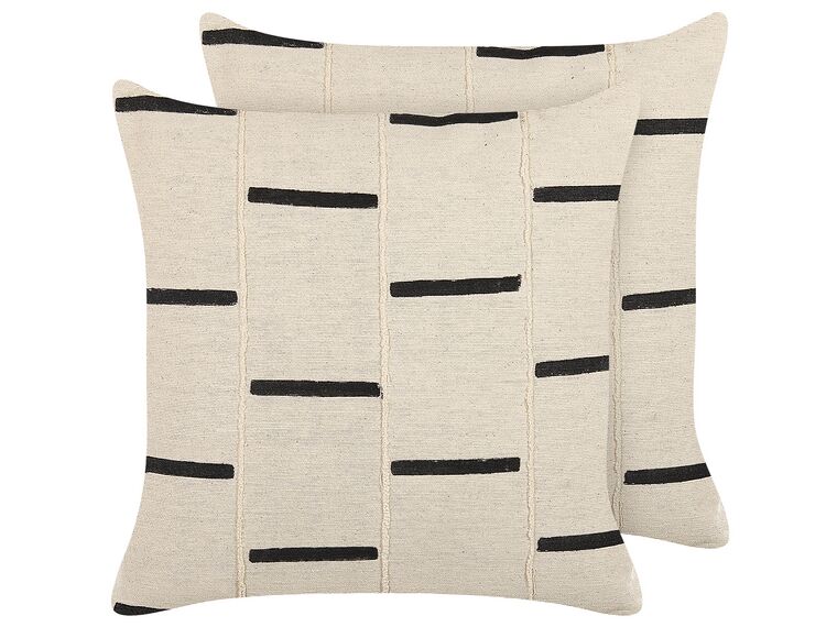 Set of 2 Cotton Cushions Striped 45 x 45 cm Beige and Black ABIES_838763