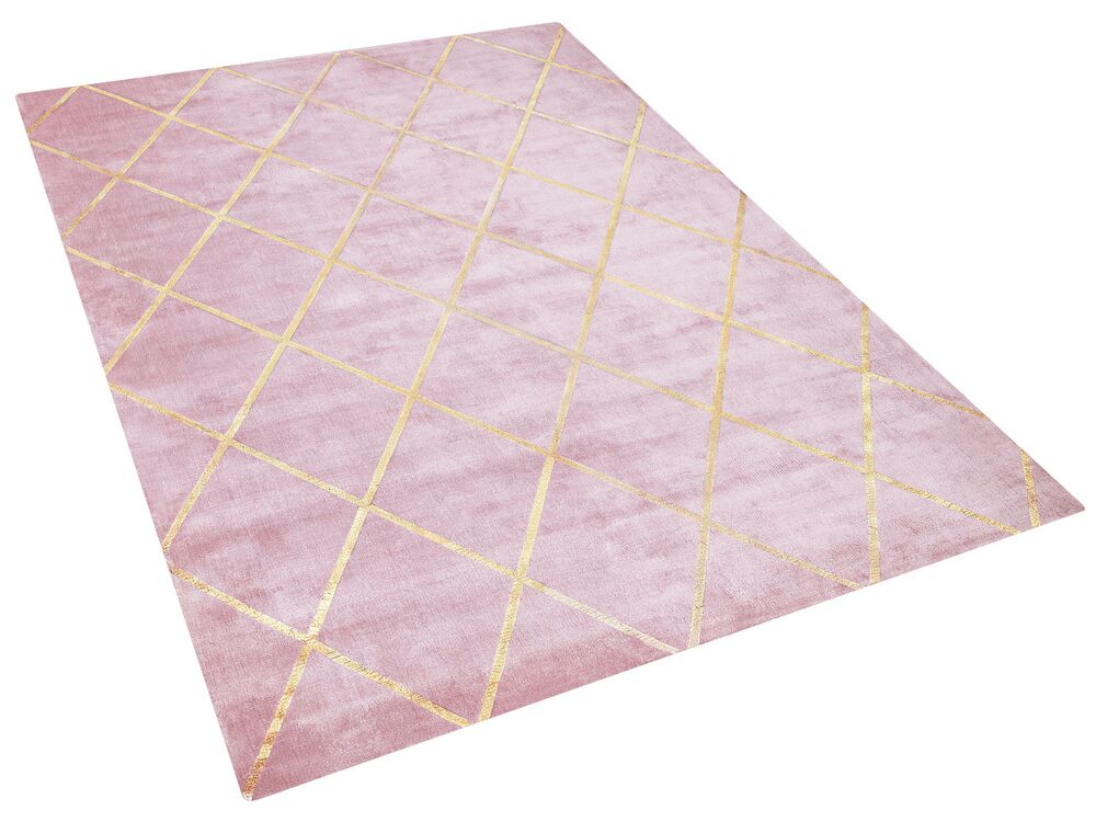 Teppich rosa/gold 160 x 230 cm kariertes Muster ATIKE | Beliani.de