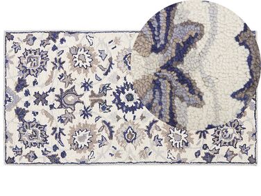 Tappeto lana beige chiaro e blu marino 80 x 150 cm KUMRU