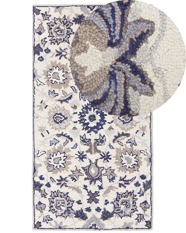 Tappeto lana beige chiaro e blu marino 80 x 150 cm KUMRU