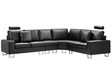 Canapé angle à gauche en cuir noir 6 places STOCKHOLM