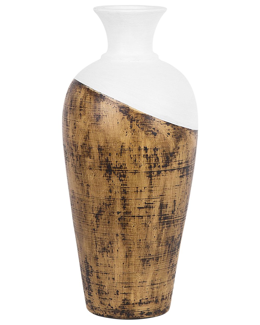 Dekovase Keramik weiß / heller Holzfarbton 44 cm BONA | Beliani.de