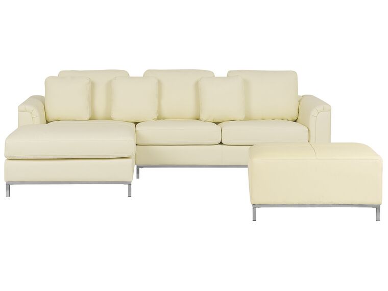 Right Hand Leather Corner Sofa with Ottoman Beige OSLO_285439