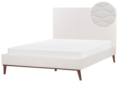 Zamatová posteľ 160 x 200 cm krémová biela BAYONNE