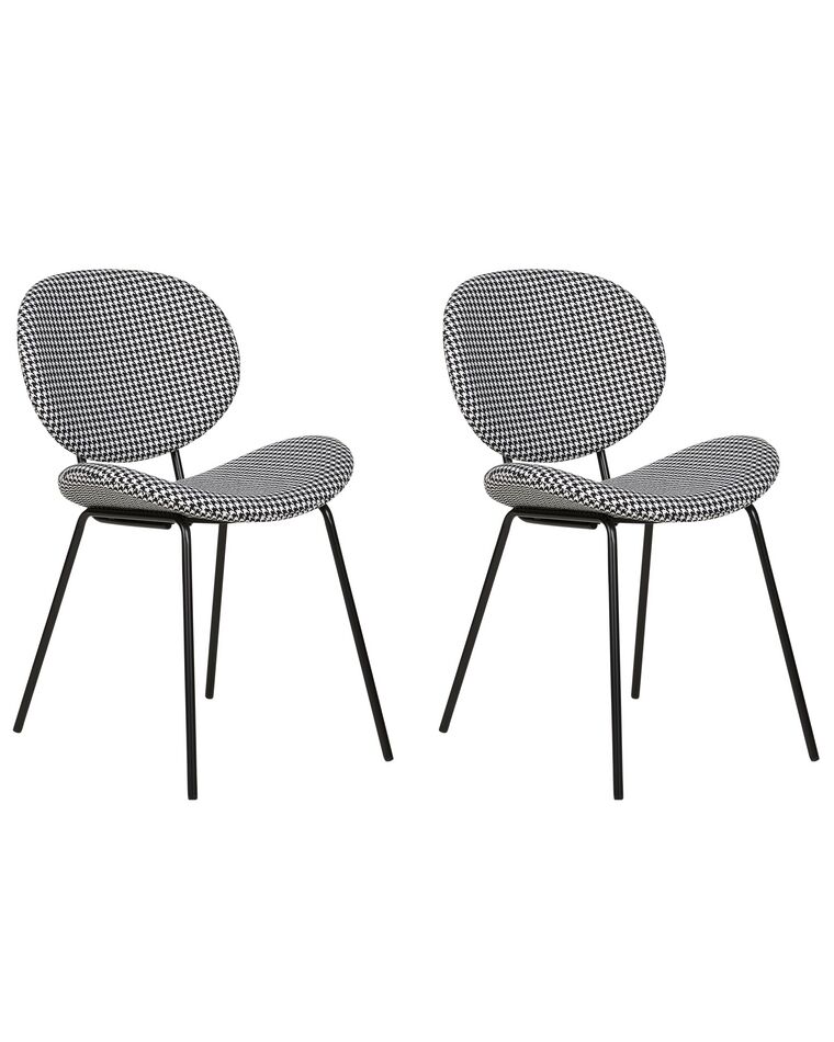 Sett med 2 spisestoler stoff Houndstooth svart og hvit LUANA_894918