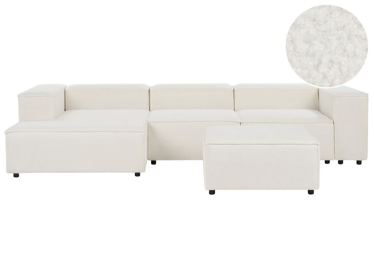 Right Hand 3 Seater Modular Boucle Corner Sofa with Ottoman White APRICA_908504